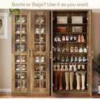Meuble à chaussures haut Lantine avec portes, rangement à chaussures à 8 niveaux avec étagères réglables, meuble à chaussures moderne pour entrée, placard ou salon, blanc