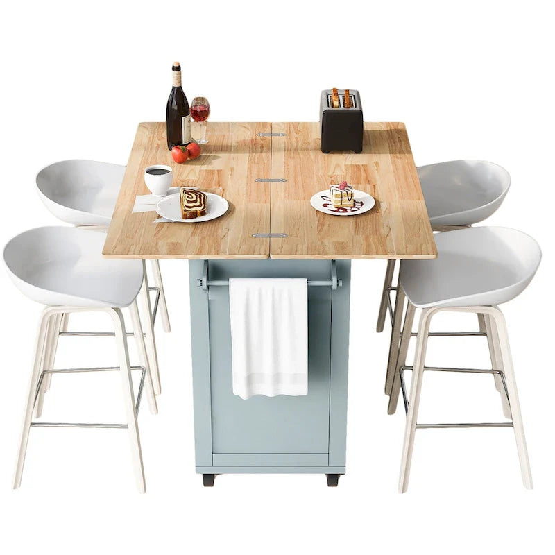 Isola da cucina con piano di lavoro pieghevole, carrello portaoggetti da cucina con ripiano estraibile, portasciugamani e cassetto, ruote girevoli