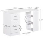 Scrivania HOMCOM 47 con libreria, moderna, per home office, tavolo da scrittura e postazione di lavoro con 3 cassetti e ripiano contenitore - bianca