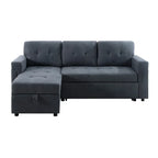 Divano componibile reversibile trasformabile con letto estraibile, chaise longue con contenitore nascosto e gambe resistenti