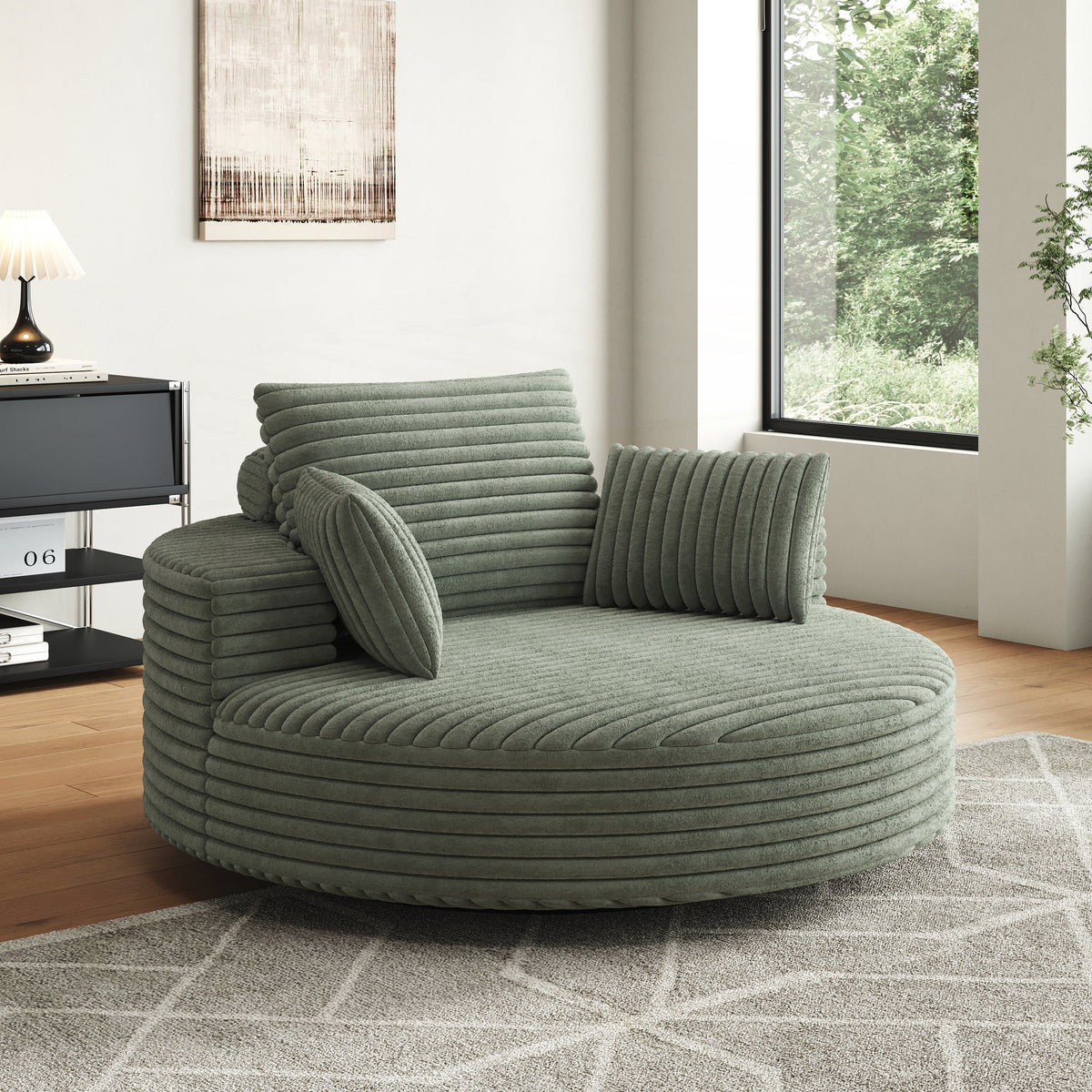Fauteuil pivotant individuel en mousse et chenille côtelée