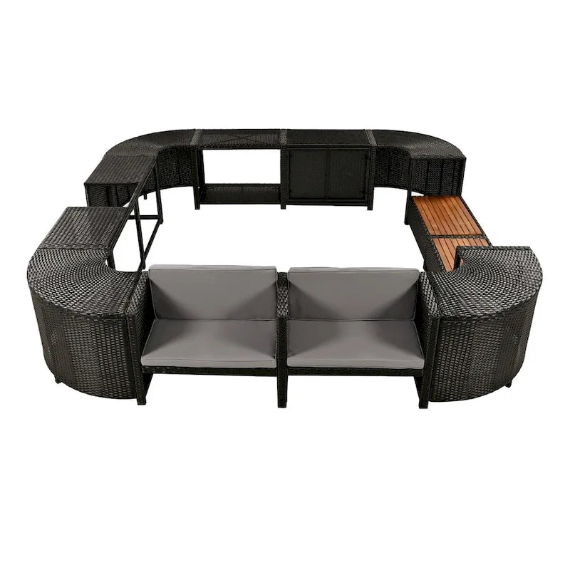 Ensemble de canapé d’angle d’extérieur en rotin, cadre quadrilatéral pour spa