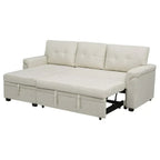 Divano componibile reversibile trasformabile con letto estraibile, chaise longue con contenitore nascosto e gambe resistenti