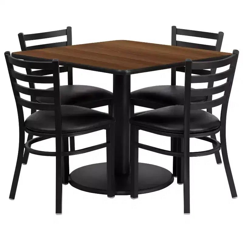 Flash Furniture 36'' Square Laminate Table Set with Round Base and 4 Ladder Back Metal Chairs