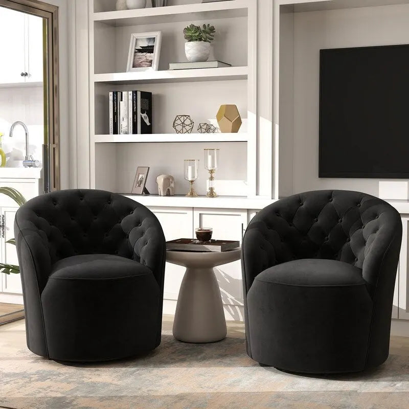 Lot de 2 fauteuils tonneau modernes SEYNAR en velours rembourré, pivotants à 360 degrés, avec dossier capitonné à boutons