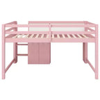 Lit mezzanine bas rose/blanc avec bureau, rangements et tableau blanc - 1 personne, 1 place