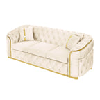 Canapé 3 places en velours de 90,6 avec 2 coussins, coussins haute densité, accents dorés et oreillers