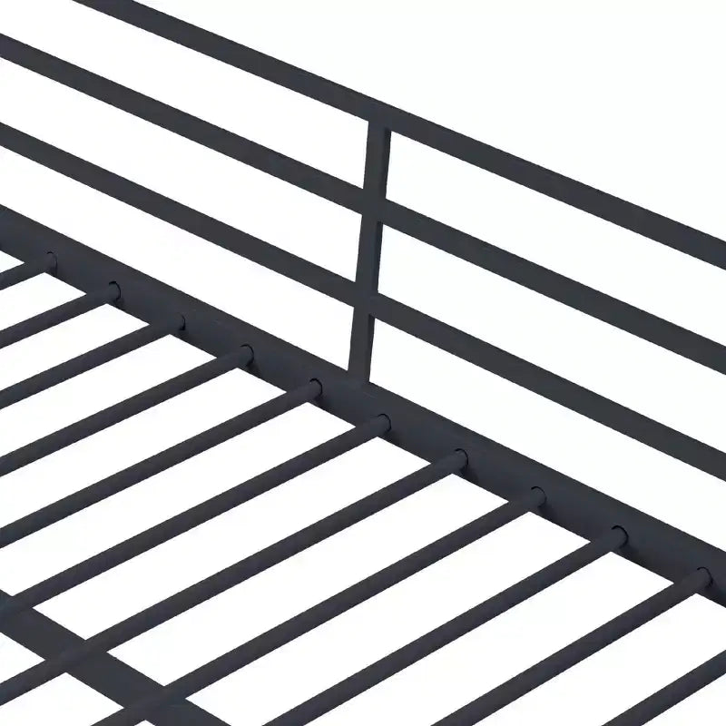 Letto rialzato singolo in metallo con sponde di sicurezza e scala piatta