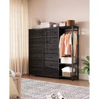 Dresser with 16 Drawers & Hanging Rod & Shelves, Fabric Storage Organizer for Bedroom, Closet, or Entryway