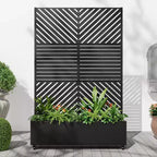 Fioriera MAYEERTY con graticcio in ferro nero, Linea Parallela 01, stile classico a persiana combinato, 72x47x16 pollici, set da 3 pezzi