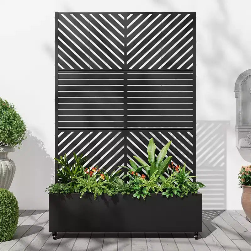 Fioriera MAYEERTY con graticcio in ferro nero, Linea Parallela 01, stile classico a persiana combinato, 72x47x16 pollici, set da 3 pezzi