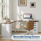 Scrivania per computer da 47 pollici con 5 cassetti portaoggetti, tavolo moderno rustico reversibile da studio e scrittura, postazione per ufficio domestico per piccoli spazi