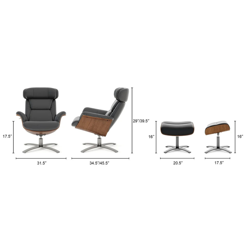 Fauteuil inclinable Jovan 31,5 en cuir véritable avec pouf