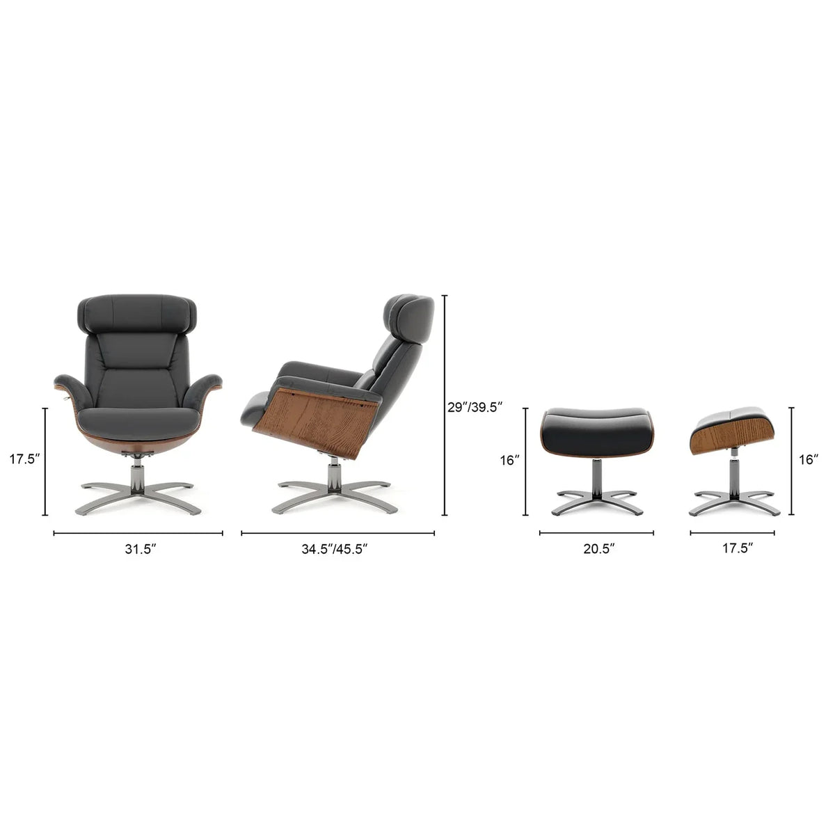 Fauteuil inclinable Jovan 31,5 en cuir véritable avec pouf