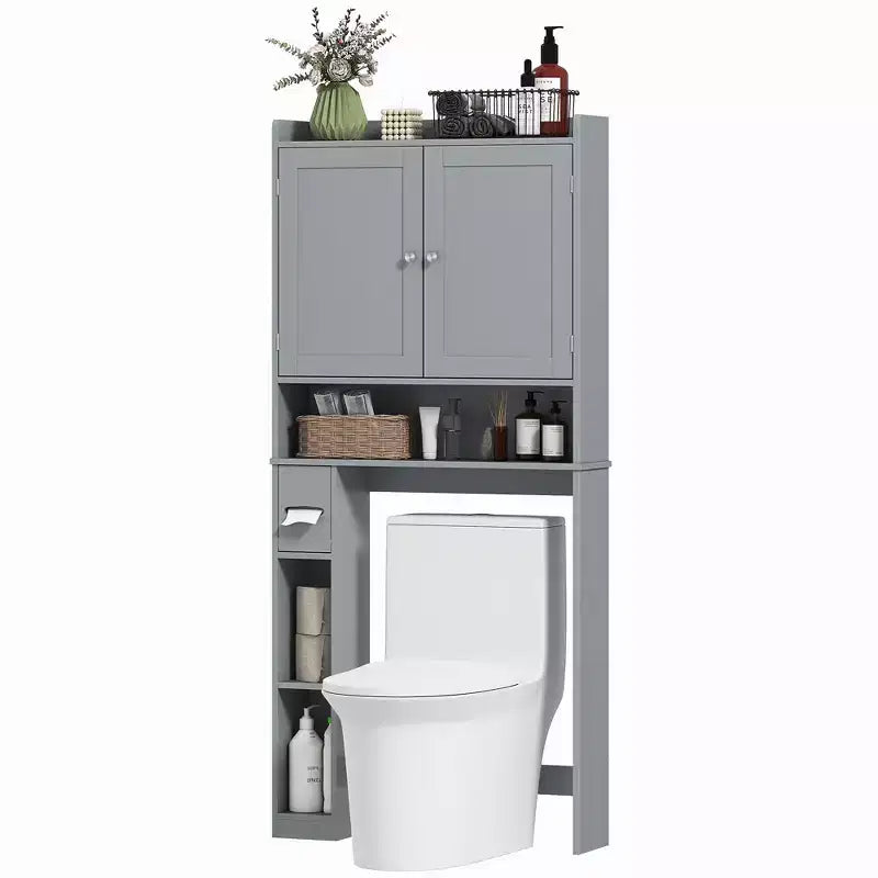 Mobile contenitore HOMCOM sopra il WC, organizer moderno per bagno sopra il WC con 2 ante, porta carta igienica e struttura indipendente salvaspazio