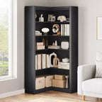 Black/White/Wood/Retro, L-Shaped Corner Bookshelf, 5-Tier, Single
