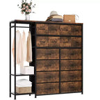Dresser with 16 Drawers & Hanging Rod & Shelves, Fabric Storage Organizer for Bedroom, Closet, or Entryway