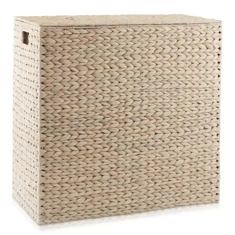 Cesto portabiancheria Casafield a 2 scomparti con coperchio e sacchetti foderati rimovibili, selezionatore in giacinto d'acqua intrecciato per i vestiti