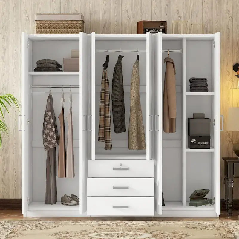 6-Doors Wooden Wardrobe Storage with 3 Big Drawers for Bedroom