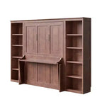 Full/Queen Size Murphy Bed Space-Saving Wall Bed with Desk and Bookshelf, Dark Brown - ModernLuxe