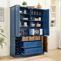 Armoire garde-manger indépendante Whisen de 71 po de hauteur, grand meuble de rangement pour salle à manger avec 4 portes pliantes, étagères et porte-bouteilles