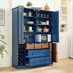 Armoire garde-manger indépendante Whisen de 71 po de hauteur, grand meuble de rangement pour salle à manger avec 4 portes pliantes, étagères et porte-bouteilles