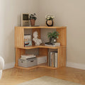 Libreria verticale in legno a forma di L con finitura naturale e schienale aperto