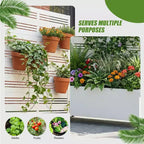 MAYEERTY White Wrought Iron Rectangular Planter with Trellis (Harold Wide-Narrow B Louvered), 72x35x16, 5-Piece Indoor Outdoor Garden Decor