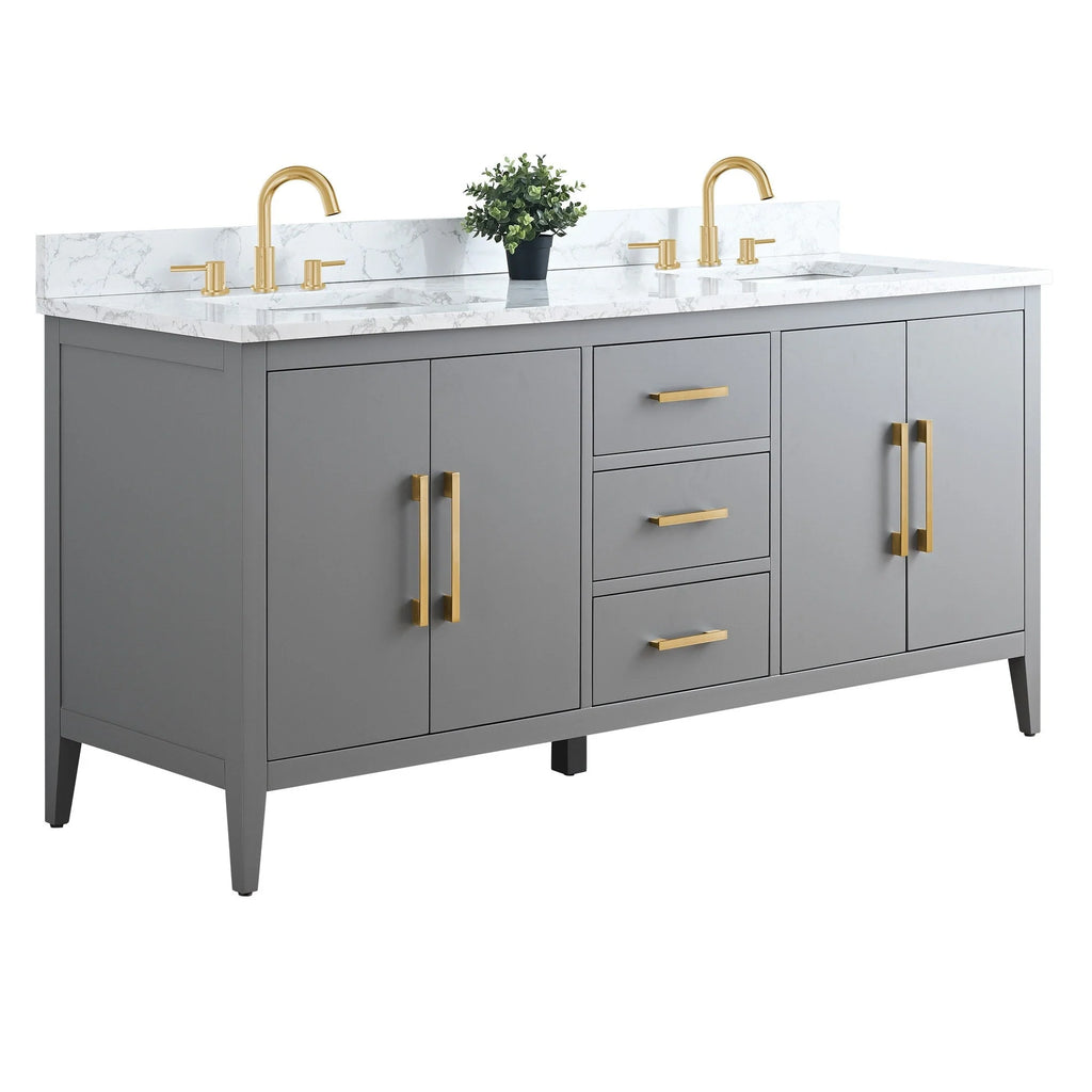Meuble-lavabo Vanity Art 72 à double vasque avec plateau en marbre reconstitué