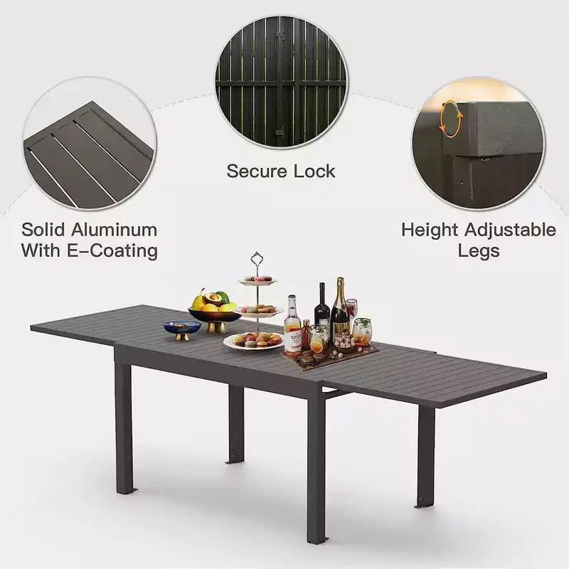 Table à manger Okak en aluminium, extensible, pour patio, salle à manger et cuisine