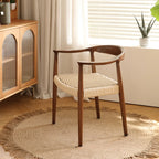 Sedia da pranzo scandinava in legno curvato con seduta intrecciata e braccioli