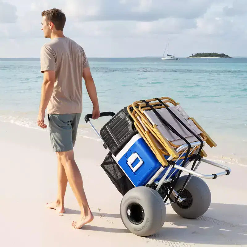 Carrello da spiaggia VEVOR con ruote grandi per la sabbia, piano di carico da 20 x 15, carrello pieghevole per sabbia con 12 ruote a palloncino, capacità di carico di 165 lb, argento+nero