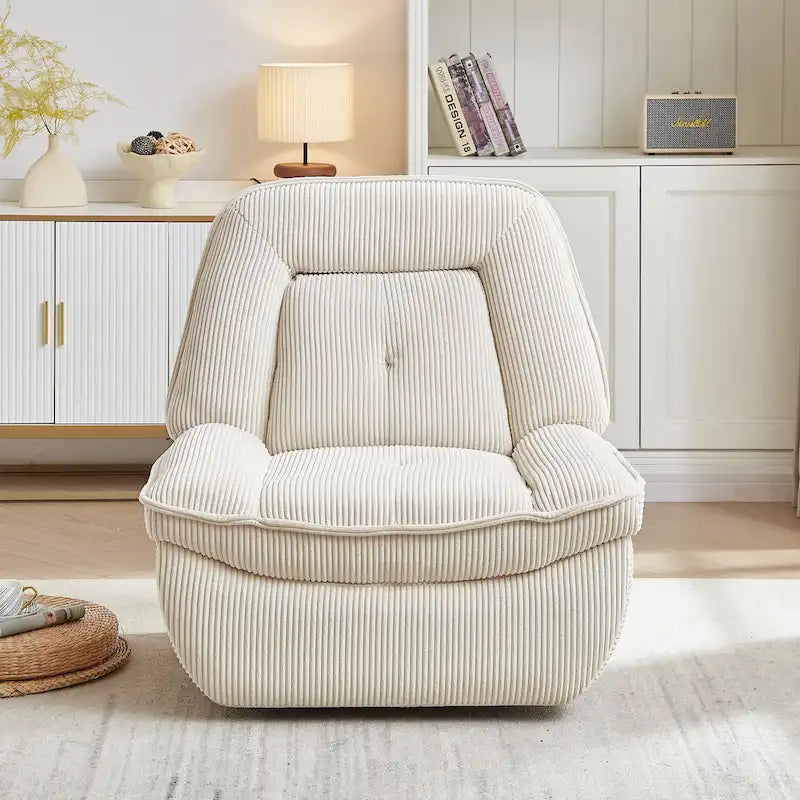 Drehbarer Cord-Sessel mit Gleitfunktion und Liegefunktion, Fußstütze für das Wohnzimmer
