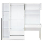 Armoire 3-en-1 avec coiffeuse, ensemble bureau, armoire de chambre avec 2 tiroirs, 3 portes et espace de rangement