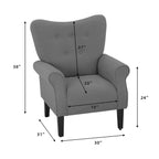 Fauteuil d’appoint moderne Erommy, fauteuil à dossier haut, canapé une place en tissu rembourré avec boutons et pieds en bois pour le salon