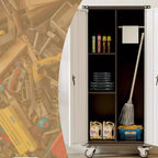 Armadio contenitore da garage con ruote e pannello portautensili, armadio metallico con serratura da 72 H, 2 ante e 4 ripiani regolabili per garage e officina
