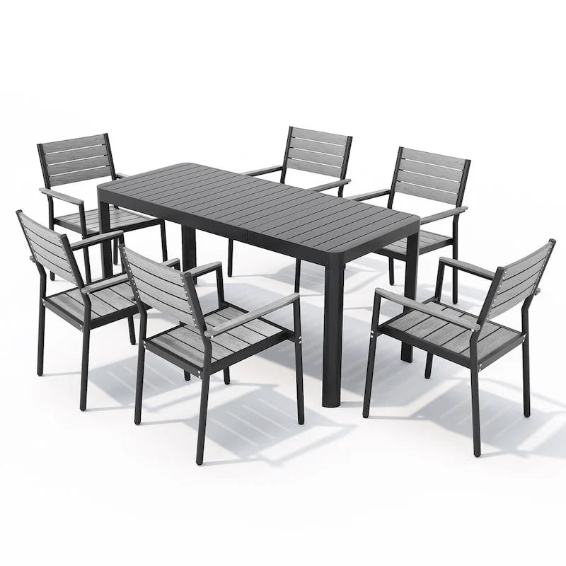 Ensemble de salle à manger de patio extérieur en aluminium de 5/7 pièces, chaises empilables et table extensible