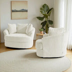 2er-Set übergroße 43 W Plüsch-Cordsessel mit Drehfunktion und Kissen