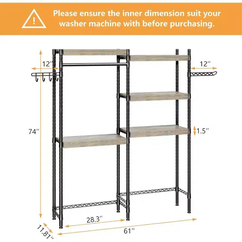 Scaffale sopra lavatrice, scaffale portaoggetti a 5 ripiani per asciugatrice con altezza regolabile, scaffale da bagno salvaspazio per bagno e lavanderia