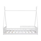 Floor Bed for Kids, Twin Size Tent Beds, Montessori Floor Bed with Slats and Fence Rails, Wood House Bed Frame for Boys Girls