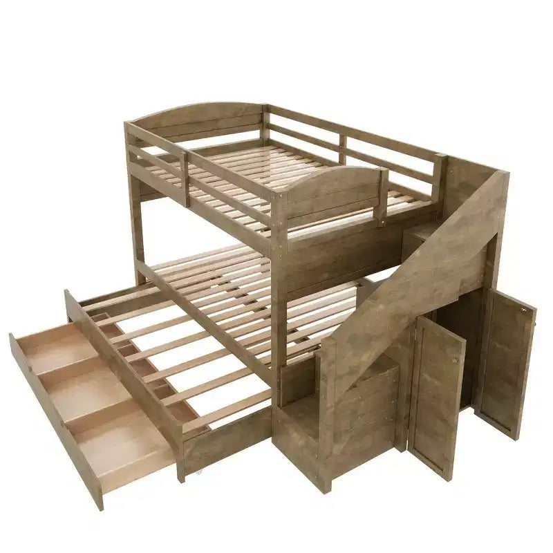 Letto a castello Whisen Twin XL con letto estraibile, contenitore, legno massello, scala contenitore, armadio e 3 cassetti, per bambini