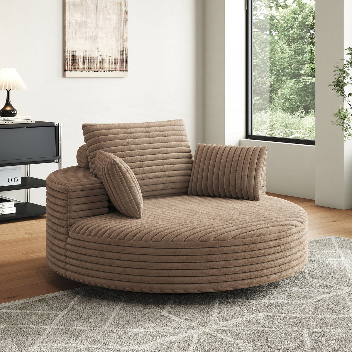 Fauteuil pivotant individuel en mousse et chenille côtelée