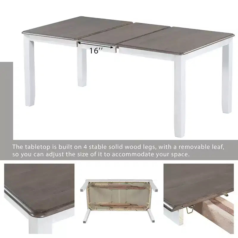 Ensemble de table à manger extensible de style champêtre pour 6 personnes, table rectangulaire et 6 chaises rembourrées