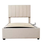 Bellemave Twin Size Lift Up Storage Bed,Upholstered Platform Bed with Hydraulic Storage System,Vertical Stripe Headboard,Beige