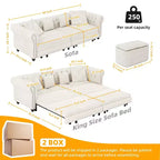 Canapé-lit escamotable et convertible Whisen en velours, format très grand lit, 3-en-1, avec ottoman amovible et design capitonné