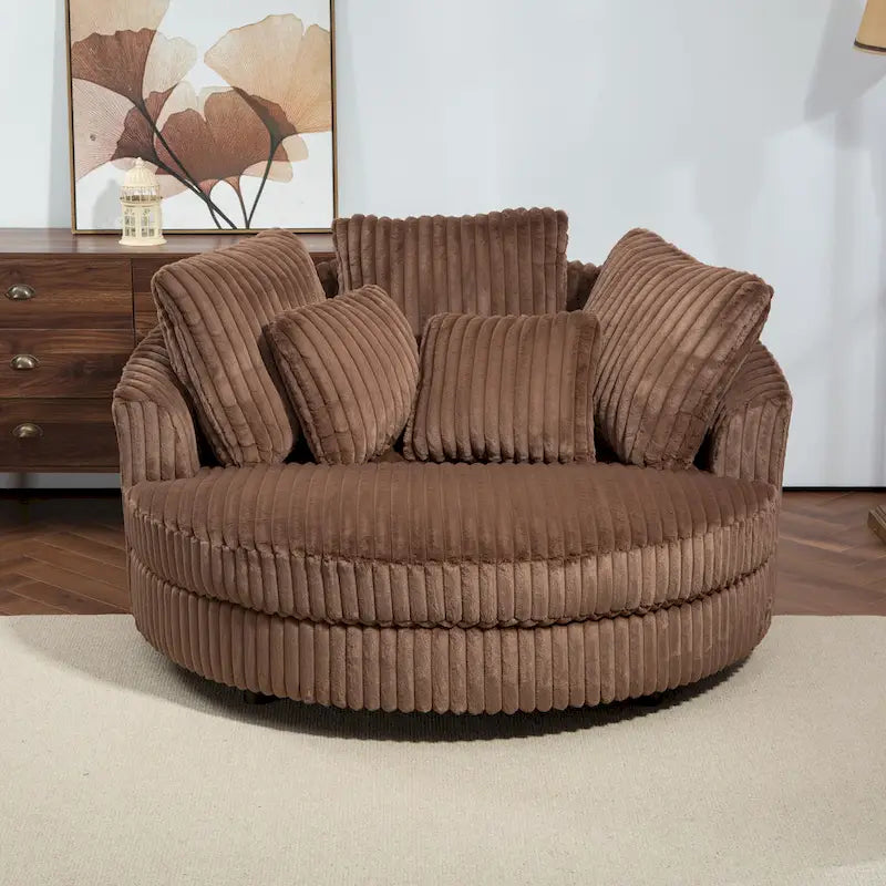Fauteuil tonneau moderne rond avec 5 coussins et pouf en option