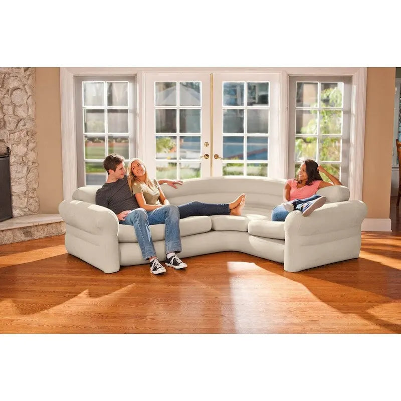 Canapé d’angle gonflable Intex en L avec porte-gobelets, gris (2 pièces) - 26