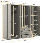 6-Doors Wooden Wardrobe Storage with 3 Big Drawers for Bedroom