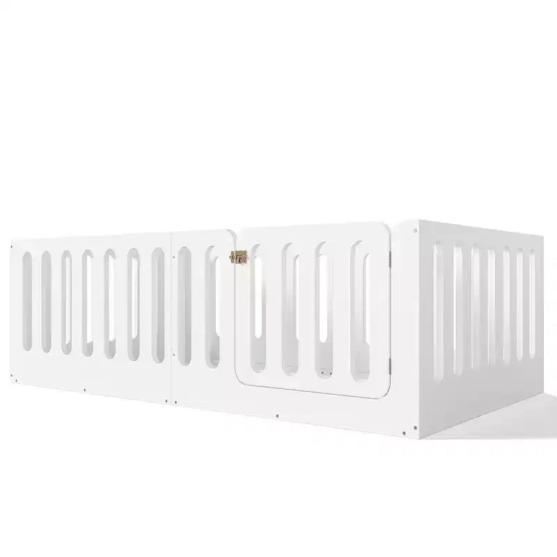 Lit au sol Montessori blanc 1 place avec barrières et porte - Bois massif, 1 enfant