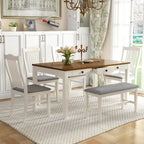Set da pranzo in legno da 6 pezzi con 4 sedie e panca, tavolo con cassetto
